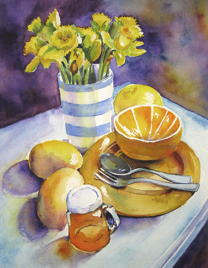 Yellow Still Life Painting by Susan Herbst