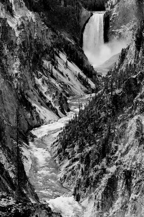 Yellowstone Waterfalls in Black and White Photograph by Sebastian Musial