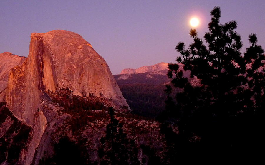 Yosemite Full Moon Rising Over Half Dome Photograph by Jeff Lowe