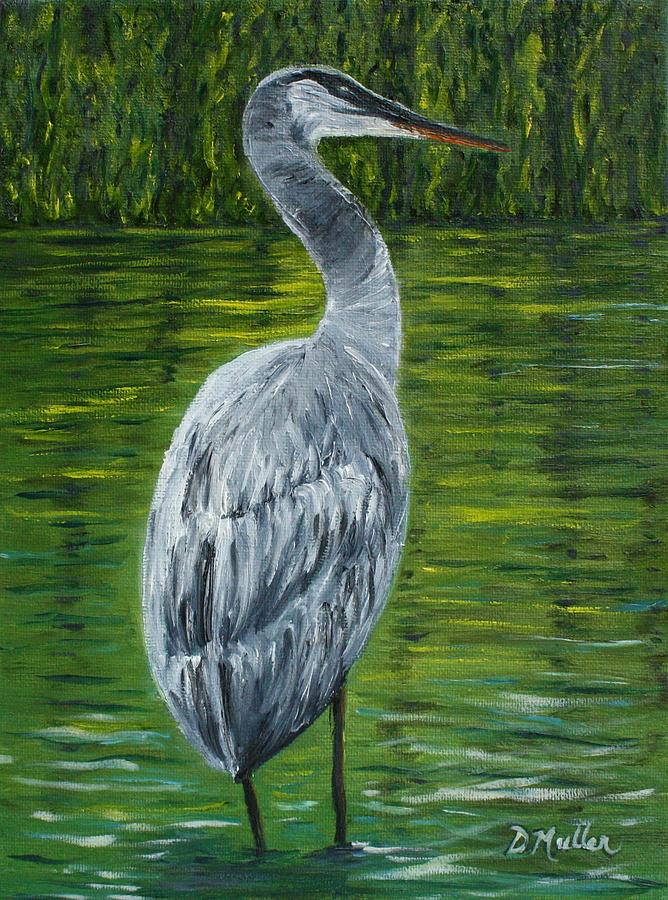 Young Blue Heron Painting by Donna Muller