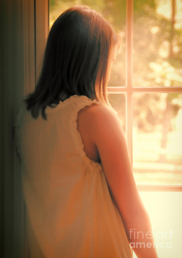 Watch Still Life Photograph - Young Girl Looking Out Window by Jill Battaglia