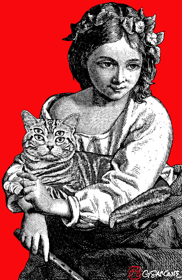 Young Girl With Cat Mixed Media by Gianni Sarcone