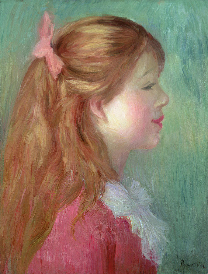 Pierre Auguste Renoir Painting - Young girl with Long hair in profile by Pierre Auguste Renoir