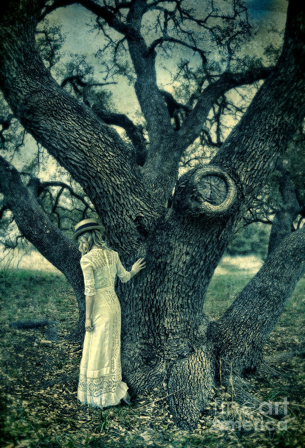 Young Lady in White by Tree Photograph by Jill Battaglia