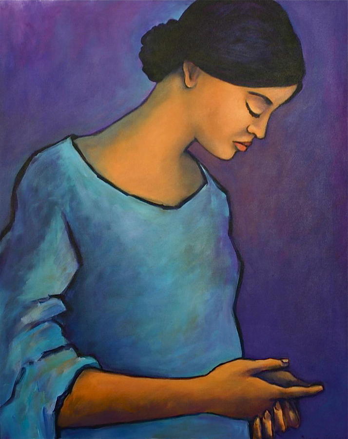 Young Mexican Girl in Blue Painting by Susan Santiago