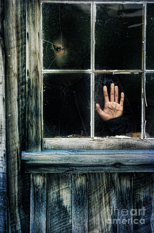 Misery Movie Photograph - Young Woman Looking Through Hole in Window by Jill Battaglia