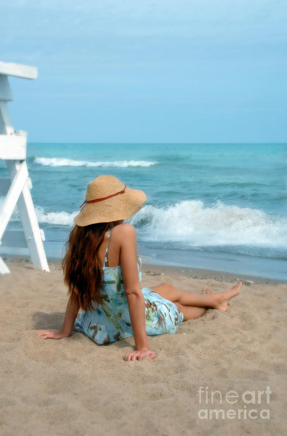 Summer Photograph - Young Woman Sitting on a Beach by Jill Battaglia