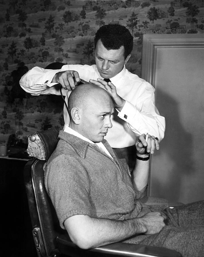 Yul Brynner Getting Shaved By Makeup Photograph by Everett Fine Art