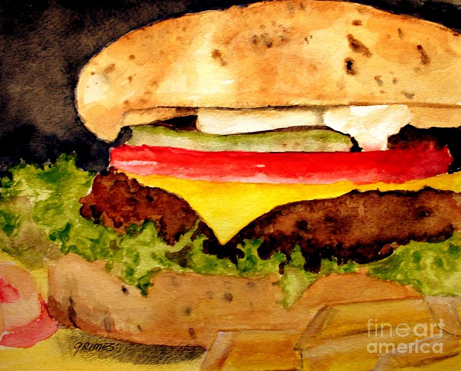 Yummy Hamburger Painting by Carol Grimes