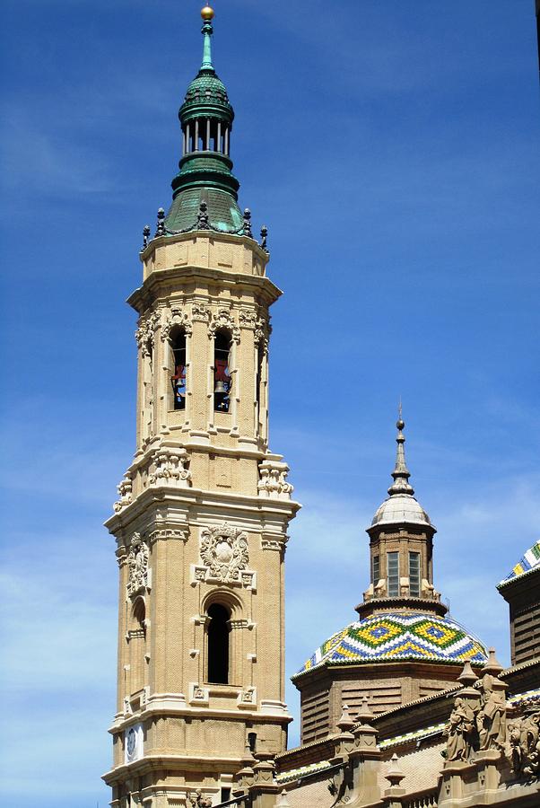 Zaragoza Basilica Bell Tower and Beautiful Detailed Moulding Work in Spain Photograph by John Shiron