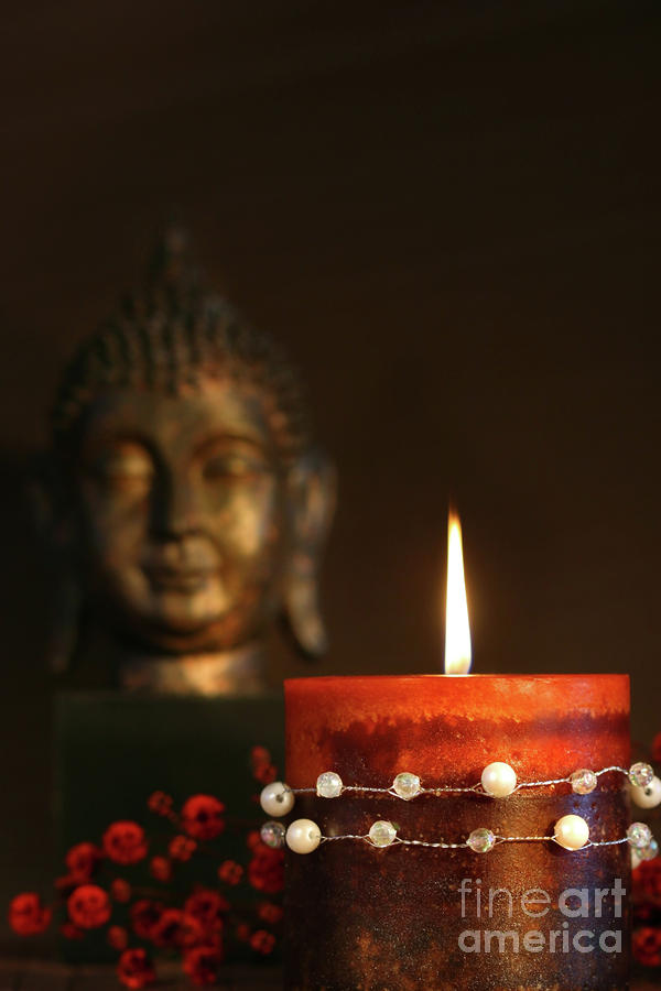 Zen candle and buddha statue Photograph by Sandra Cunningham