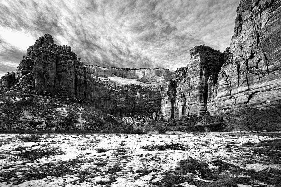 Zion Canyon - BW Photograph by Christopher Holmes