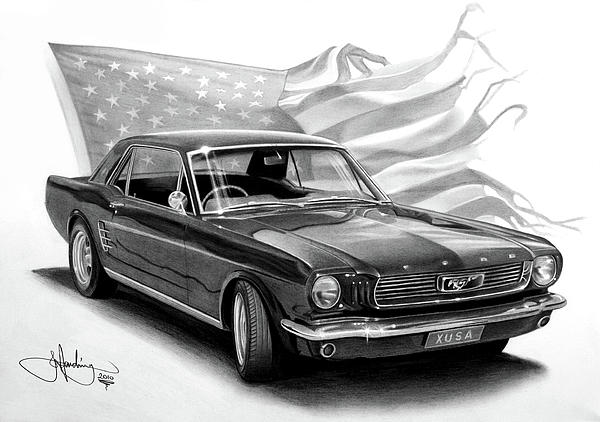 1966 Ford mustang coupe muscle car cartoon art #6