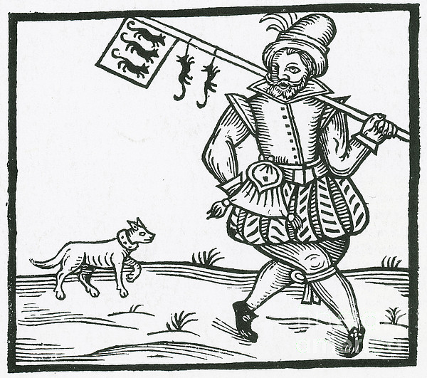Historical artwork of a 17th century rat-catcher - Stock Image