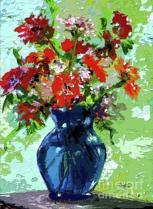 Abstract Floral Still Life Blue Vase by Ginette Callaway