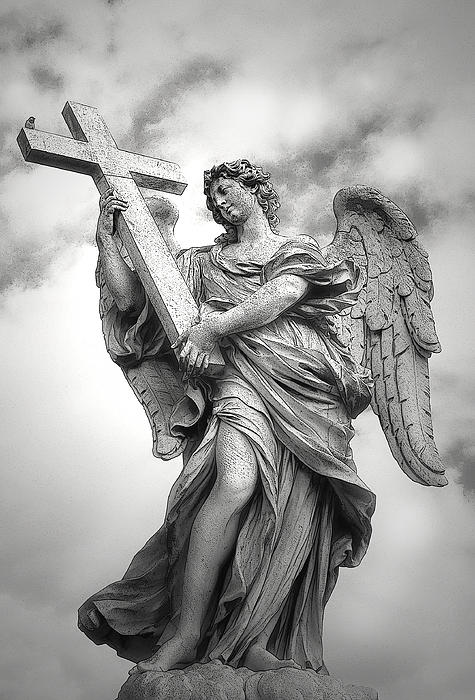 Angel With Cross Print by John Bartosik