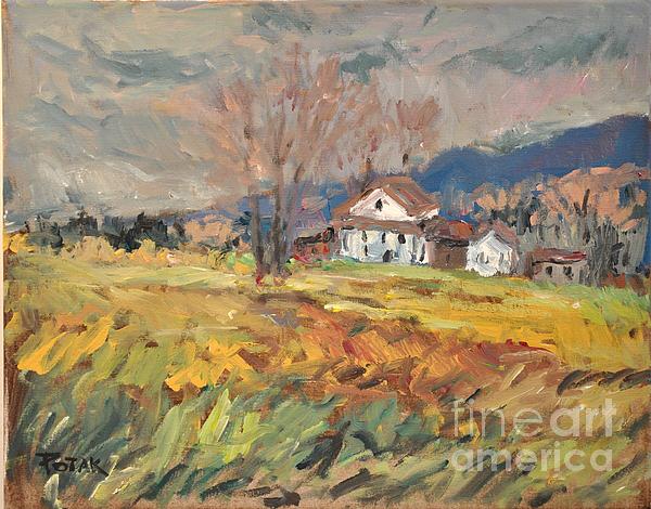 Russ Potak - Country Landscape with farm and Hills original painting