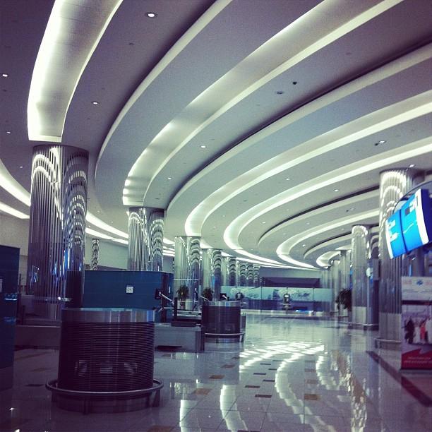 Curved Ceiling Lights In Dubai Airport Greeting Card