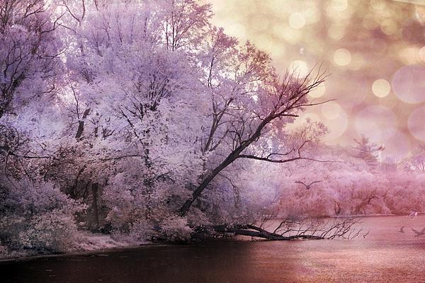 Dreamy Surreal Fantasy Pink Nature Lake Scene Greeting Card For Sale By 