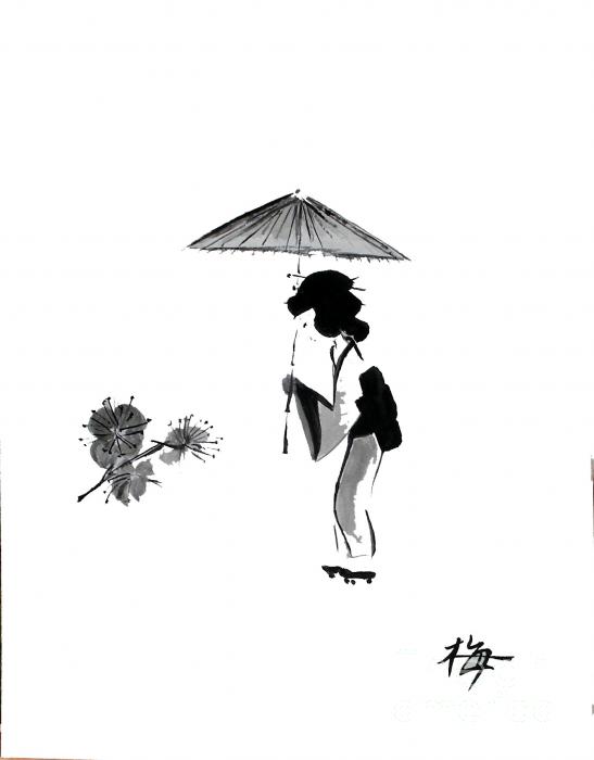 Geisha With Parasol by Sibby S