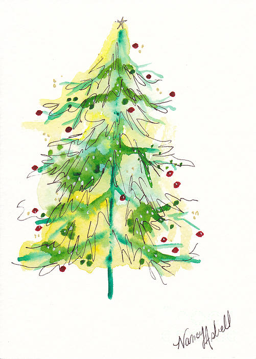 Green Watercolor Christmas Tree Greeting Card for Sale by Michele ...