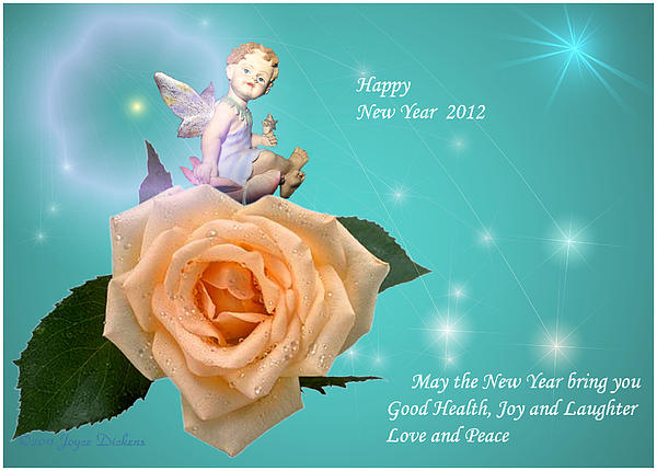Pair of New Year Greetings Angel with Roses and Letter Vintage