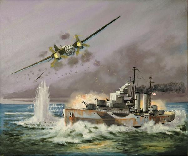 Hms Ulysses Attacked By Heinkel IIis Off North Cape by Glenn Secrest