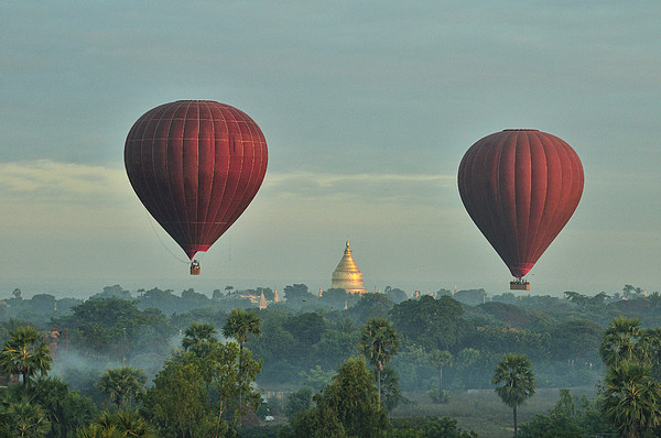 Hot Air Balloons Over Bagan In Myanmar by Huang Xin