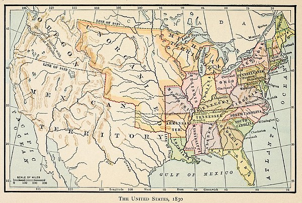 Map Of The United States In 1830 Print by Everett