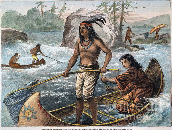 Native Americans/fishing Hand Towel by Granger - Granger Art on