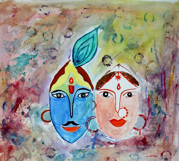 Radh Krishna Holi abstract II colorful vibrant by Manjiri Kanvinde (2019) :  Painting Acrylic, Pencil on Canvas - SINGULART