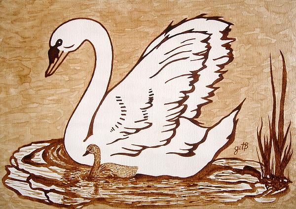 Swan With Chick Original Coffee Painting Fleece Blanket for Sale by ...