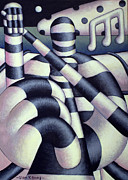  Black and White Fiddle Player Painting by Alan Kenny