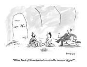 A Caveman And Cavewoman Sit On The Floor #1 Drawing by Liza Donnelly