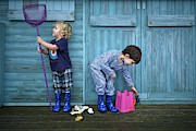 Boys Playing With Fishing Net And Bucket #1 Photograph by Science Photo Library