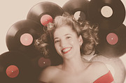 Classic pin up girl on vintage vinyl lp records Photograph by Jorgo Photography