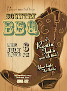 Country and western BBQ with cowboy boot invitation design template #1 Drawing by JDawnInk