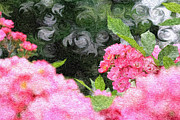 Painterly Pink Wild Roses with Green White Swirls #1 Photograph by Beverly Claire Kaiya