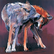 Two Wolves Painting by Mark Adlington Two Wolves Painting by Mark Adlington
