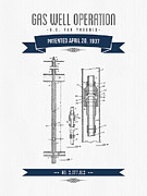 1937 Gas Well Operation Patent Drawing - Retro Navy Blue Digital Art by Aged Pixel