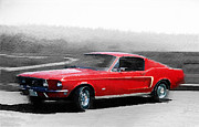 1968 Ford Mustang Watercolor Painting by Naxart Studio