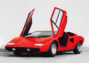1974 Lamborghini Countach Open Doors Watercolor Painting by Naxart Studio