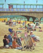people on Bournemouth beach Painting by Martin Davey