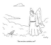 A Bird In Heaven Addresses A Male Angel And Asks Drawing by Kim Warp