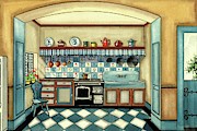 A Blue Kitchen With A Tiled Floor Digital Art by Laurence Guetthoff