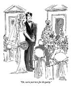 A Bride And Groom To The Guests At Their Wedding Drawing by Marisa Acocella Marchetto