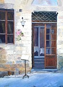 Painting of a cafe in San Gimignano Tuscany Painting by Jan Matson