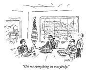 A Government Head Sits At A Military Planning Drawing by David Sipress