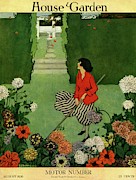 A House And Garden Cover Of A Woman Raking Leaves Photograph by Ethel Franklin Betts Baines