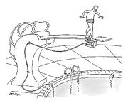A Man Is On A Diving Board Above A Pool. He Dips Drawing by Jack Ziegler